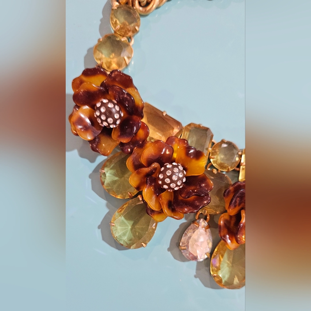 J. Crew Gold And Amber Color Modern Floral Bib St… - image 3